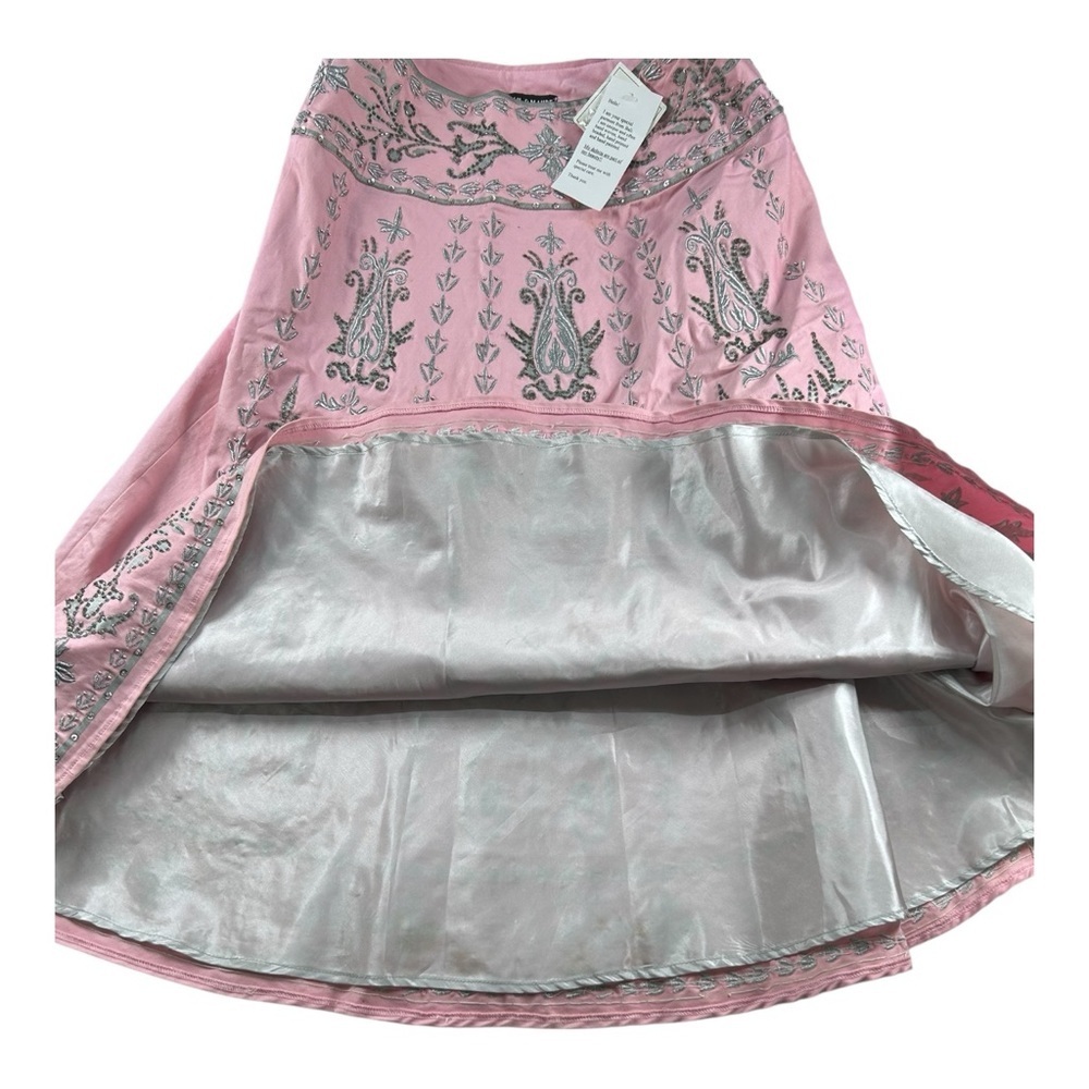 Basil & Maude Anthropologie Pink Hand Bali Boho Skirt Size 8 Elegant Embroidered - Picture 6 of 13